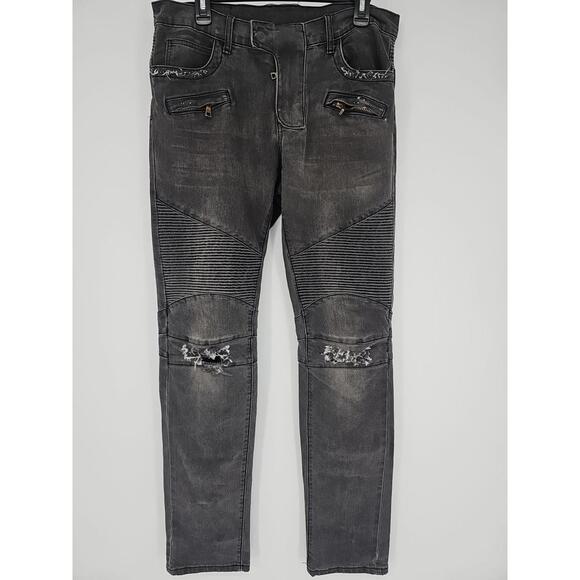 Pierre Balmain Zipper Biker Jeans Moto Style Denim Pants Men's